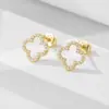 Pendientes de trébol de cuatro hojas estilo europeo y americano, de plata de ley 925, con diamantes, sencillos y huecos, de alta gama y de moda.