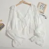 Abrigo de gasa con volantes y protector solar, chal, falda con tirantes para mujer, blusa exterior, cárdigan con mangas acampanadas, abrigo corto