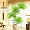 Planta Artificial Verde Nandina Bambu Planta Falsa High-End Luxo Leve Árvore Decorativa para Sala de Estar Ornamentação de Chão Interna Grande em Vaso