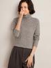 Moda Otoño e Invierno Nueva Elegante Suéter de Lana con Cuello Alto de Líneas Horizontales de Pila Cuello Alto Cachemir Tejido Base Holgado Adelgazante Top