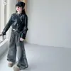 Jaqueta Shirt de Couro Tendência Cool Nova Estilo Outono para Crianças Médias e Grandes Estilo Cool e Curto Roupa de Motociclista Saída de Meninas Casaco de PU