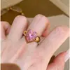 Anillo de Oro con Forma de Corazón de Diamante Rosa Imitación para Mujer Anillo de Dedo Índice de Moda Exquisito Blanqueador Índice Anillo Xiaohongshu