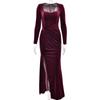 Vestido plisado de terciopelo elegante de moda con cuello cuadrado dividido sexy para mujer transfronterizo de estilo europeo y americano