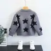 Malhas de Manga Longa com Gola Redonda para Meninos Outono e Inverno, Malhas de Estrela de Cinco Pontas, Malhas Quentes da Moda para Crianças, Tops Básicos