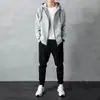 Conjunto Esportivo Casual de Primavera e Outono Masculino Solto Tamanho Grande Cardigan Moletom Simples Diário Zíper Conjunto Duas Peças Calça