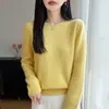 Suéter de lana simple de una sola línea, cuello redondo sin costuras, para mujer, jersey, manga larga, corte holgado, adelgazante, tejido, suéter cálido para capa base