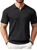 Transfronterizo En Stock Verano Nuevo Prendas de Punto para Hombre Color Sólido Corte Ajustado Manga Corta Cuello Campana Media Cremallera Top Casual Ropa de Hombre
