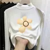 Camiseta de manga larga con forro polar para niña, capa interior de otoño e invierno, top infantil de cuello semi-alto con estampados de dibujos animados