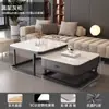 Mesa de centro de ardósia para sala de estar, adequada para casas pequenas, mesa de centro de vidro extensível, novo modelo 2025, mesa de centro redonda moderna e de luxo leve