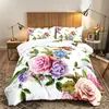 Edredom Três Peças Estampa Digital de Rosa em Aquarela, Disponível para Pedidos Jit, Fornecimento Exclusivo Transfronteiriço, Roupa de Cama Personalizada Baseada em Imagens Fornecidas