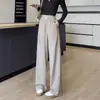 Pantalones de lana de espiga de pierna ancha para mujer, nuevo estilo otoño/invierno 2026, pantalones casuales suaves de pierna recta fluidos que estilizan