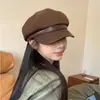 Chapéu Feminino Outono e Inverno Estilo Japonês Boina Bico de Pato Lã Retrô Chapéu de Pintor Mostra Rosto Pequeno Britânico Versátil Chapéu Octogonal