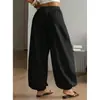 Pantalones Anchos Holgados para Mujer Verano Cintura Alta Casual Largos Color Sólido Pantalones Linterna Blanco y Negro