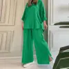 Fábrica de Origem 2026 Novo Conjunto Feminino de Duas Peças Europeu e Americano Transfronteiriço: Conjunto de Camisa de Manga Longa e Calça de Cor Sólida de Perna Larga
