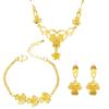 Collar de cadena de onda de agua de oro placer Zhenrong Lao, pulsera de flor de latón chapada en oro para mujer, aretes de flor, juego de tres piezas