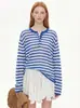 Camiseta de punto de manga larga estilo marinero azul y blanco de alta gama francesa para mujer, verano, holgada, fina, protección solar, cubierta