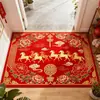 2026 Año del Caballo Alfombra de Piso de Terciopelo con Cristal Rojo Alfombra de Piso para Entrada de Año Nuevo Alfombrilla Antideslizante para Pies Alfombrilla Resistente a la Suciedad para Pies