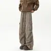 Pantalones casuales de trabajo tie-dye retro americano para hombre, talla grande, doble pinza, corte holgado, pierna ancha, largos hasta el suelo, pantalones de cintura elástica