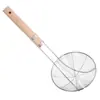 Escorredor Grande com Cabo Longo Escorredor de Aço Inoxidável Peneira de Malha para Pratos Filtro de Fritura Grade Colher para Peixe e Macarrão Utensílios de Cozinha Peneira com Cabo de Madeira