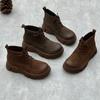 Botines Gruesos de Cuero Genuino Hechos a Mano, Nuevo Modelo 26 Otoño/Invierno, Punta Redonda, Slip-On con Banda Elástica, Botas Martin para Mujer de Primera Capa de Piel de Vaca