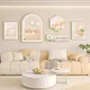 Sala de Estar Nórdica Sofá Parede de Fundo Decoração Pintura Estilo Creme Fresco Pendurado Quadro Floral Pastoral Pendurado na Parede Combinação Mural