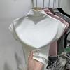 Deseo Puro Ceñido al Techo Cuello Medio Alto de Manga Corta Camiseta para Mujer Verano Nuevo Ajustado Camiseta Básica Hombro Top