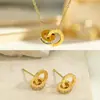 Joyería Romana de Acero de Titanio de Alta Gama con Doble Anillo, Collar, Pulsera y Pendientes Geométricos de Lujo Ligero, Conjunto de Moda para Viajes Diarios para Mujeres