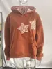 Sudadera con capucha estilo americano Y2K con estampado de leopardo y parche de estrella, sudadera con capucha retro holgada para mujer, top casual