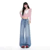 Jean Juvenil Naranja # Jeans de pierna ancha lavados de tiro bajo simples y casuales para mujer, corte holgado, adelgazantes, favorecedores, modernos y versátiles