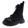 Jinbukang Primavera e Outono Botas Simples Estilo Francês Britânico Martin Botas Novas Botas de Meias Elásticas de Malha com Fundo Grosso Finas e Curtas