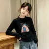 Camiseta térmica de manga larga cepillada de doble cara para niña, para Otoño/Invierno, cuello redondo, cálida, moderna