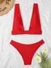 Nuevo Bikini Sexy de Espalda Descubierta de Moda Europea y Americana Color Sólido con Tirantes Dos Piezas para Vacaciones en la Playa Traje de Baño para Mujer