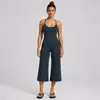 Conjunto de yoga transfronteiriço com linda regata esportiva nas costas, conjunto de calça cropped de perna larga de cintura alta de secagem rápida para corrida e fitness para mulheres