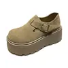 Zapatos tipo Birkenstock de suela gruesa que aumentan la altura para mujeres menudas, colección de otoño 20256, mocasines retro con puntera ancha