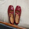 Versión de piel de oveja~Zapatos planos cuadrados de cuero genuino para mujer, cómodos zapatos de ballet con tiras cruzadas, adecuados para combinar con faldas, zapatos Mary Jane