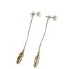 Pendientes largos con forma de hoja de pluma y perla personalizados, nuevos, europeos y americanos, pendientes para mujer, venta al por mayor