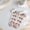Calcetines Zhuji Calcetines de Cristal para Mujer Seda de Vidrio Tulipán Rosa Calcetines Cortos Encaje Lindo Calcetines Transparentes para Tobillo