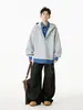 Camisa de Empalme Falsa de Dos Piezas Tendencia Color Borgoña Sudadera con Capucha y Cuello en V para Hombre Otoño Pulóver Casual Pesado