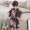 Nuevo cárdigan de verano para niñas, bata de baño de seda con estampado floral pequeño, camisón tipo kimono para niñas, comercio exterior