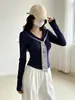 Camiseta de manga larga, nueva colección otoño/invierno, diseño a rayas con detalles de corbata, corte ajustado, a la moda, estilo preppy, hombro normal, adecuada como capa interior, top para niñas