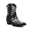 Nuevas Botas de Mujer Otoño/Invierno 2026 Moda Europea Americana Tacón Grueso Punta Cuadrada Bordado Bordado Tradicional Botines sin Cordones Simples Comercio Exterior