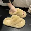 Pantuflas de lana cruzadas para padres e hijos 2024 nuevas para madre e hija otoño e invierno cálidas para el hogar con forro polar gruesas antideslizantes de algodón para bebé