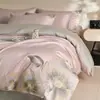Juego de ropa de cama floral de cuatro piezas de algodón de fibra larga de Xinjiang, incluye sábana plana, sábana ajustable, funda de edredón, todo algodón, algodón puro, ropa de cama de lujo ligero