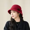 Sombrero tipo cubo de lana de alta calidad para mujer en otoño e invierno, con un elegante diseño de lazo, perfecto para madres y que ofrece un aspecto favorecedor, estiliza el rostro y es cálido