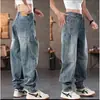 Coleção Primavera/Outono 2026: Calça jeans masculina estilo retro americano, versátil, acabamento lavado, levemente afunilada, corte slim, calça casual