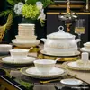 Conjunto de Jantar de Cerâmica de Jingdezhen Tigelas e Pratos para Cozinha Doméstica Chinesa Estilo Luxo Leve Uso Diário Tigelas e Pratos Tigelas de Porcelana Atacado