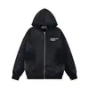 Nuevo modelo ERD: Estilo rico y desgastado, cuello abierto con cremallera, estampado de pines y letras, chaqueta sudadera con capucha unisex