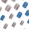 Alta qualidade azul transparente gelo vinheta prata glitter curto quadrado inverno uso unha patch de unha floco de neve transfronteiriça unhas postiças