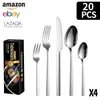 Nuevo Juego de 20/30/40/60 Piezas Mango Cuadrado Amazon Transfronterizo Hotel Acero Inoxidable Vajilla Cuchillo para Bistec, Tenedor y Cuchara