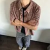 Camisa Masculina de Manga Curta Xadrez Cool de Alta Qualidade Estilo Americano, Camisa Casual Versátil Fina e Solta de Verão para Usar com Jaquetas